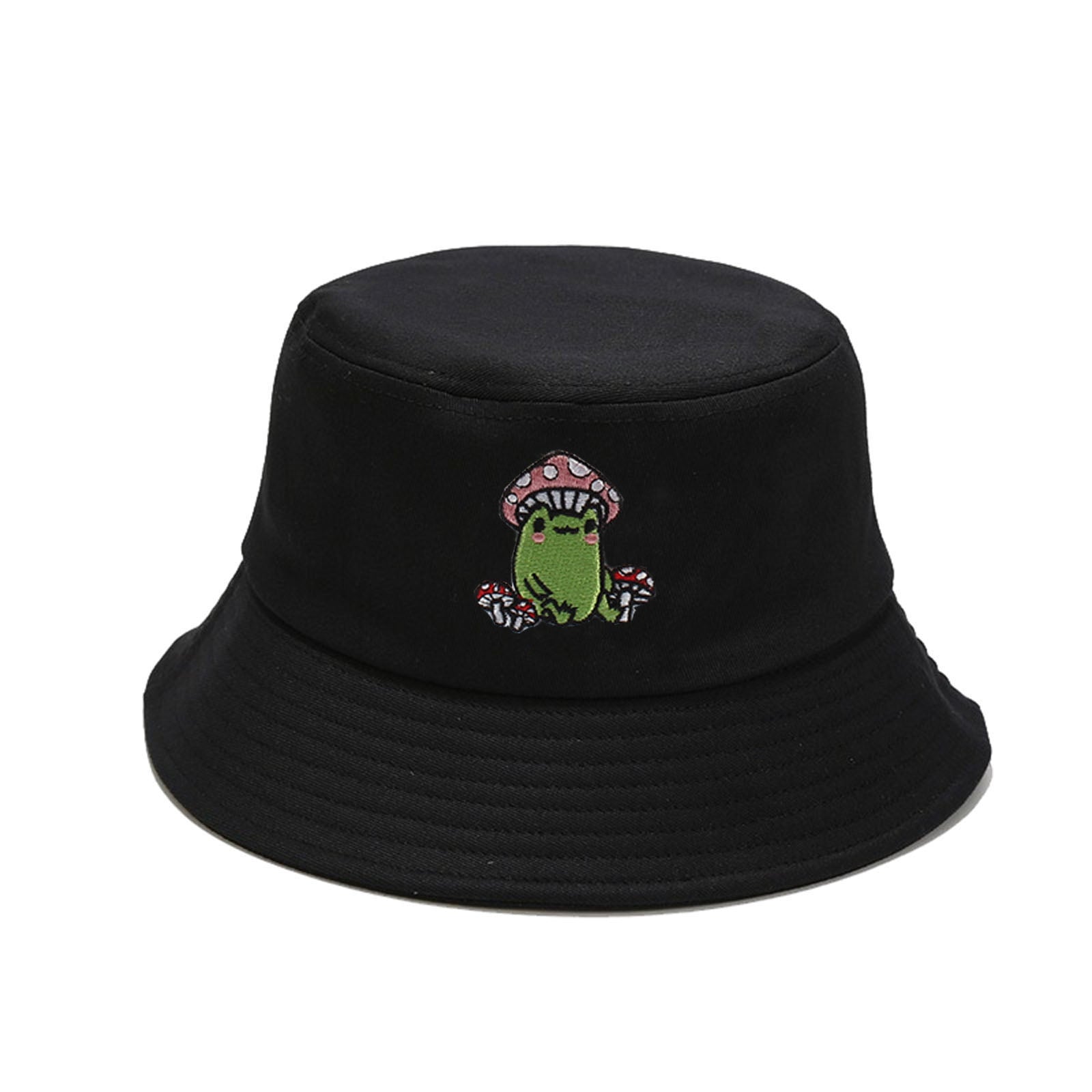 Frog Embroidery Bucket Hat Casual Fisherman Cap Unisex Sunscreen Basin Hats