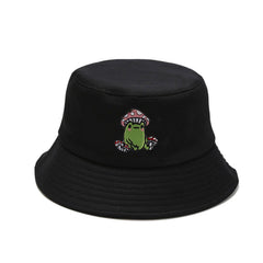 Frog Embroidery Bucket Hat Casual Fisherman Cap Unisex Sunscreen Basin Hats