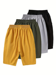 4pcs Boys Comfortable Casual Shorts with Pocket for Summer