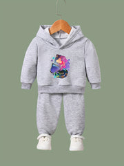 Girls 2pc Poker Pattern Hooded Sweatshirt & Sweatpants Set