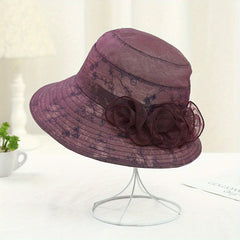 Flower Decor Gauze Bucket Hat Embroidery Basin Hat Casual Fisherman Cap