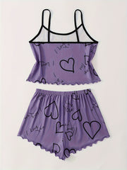 Women's Heart Print Pajama Set & Cozy Shorts