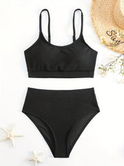 Ribbed Knit Bikini Set Padded Cami Top & Panty Swimsuit