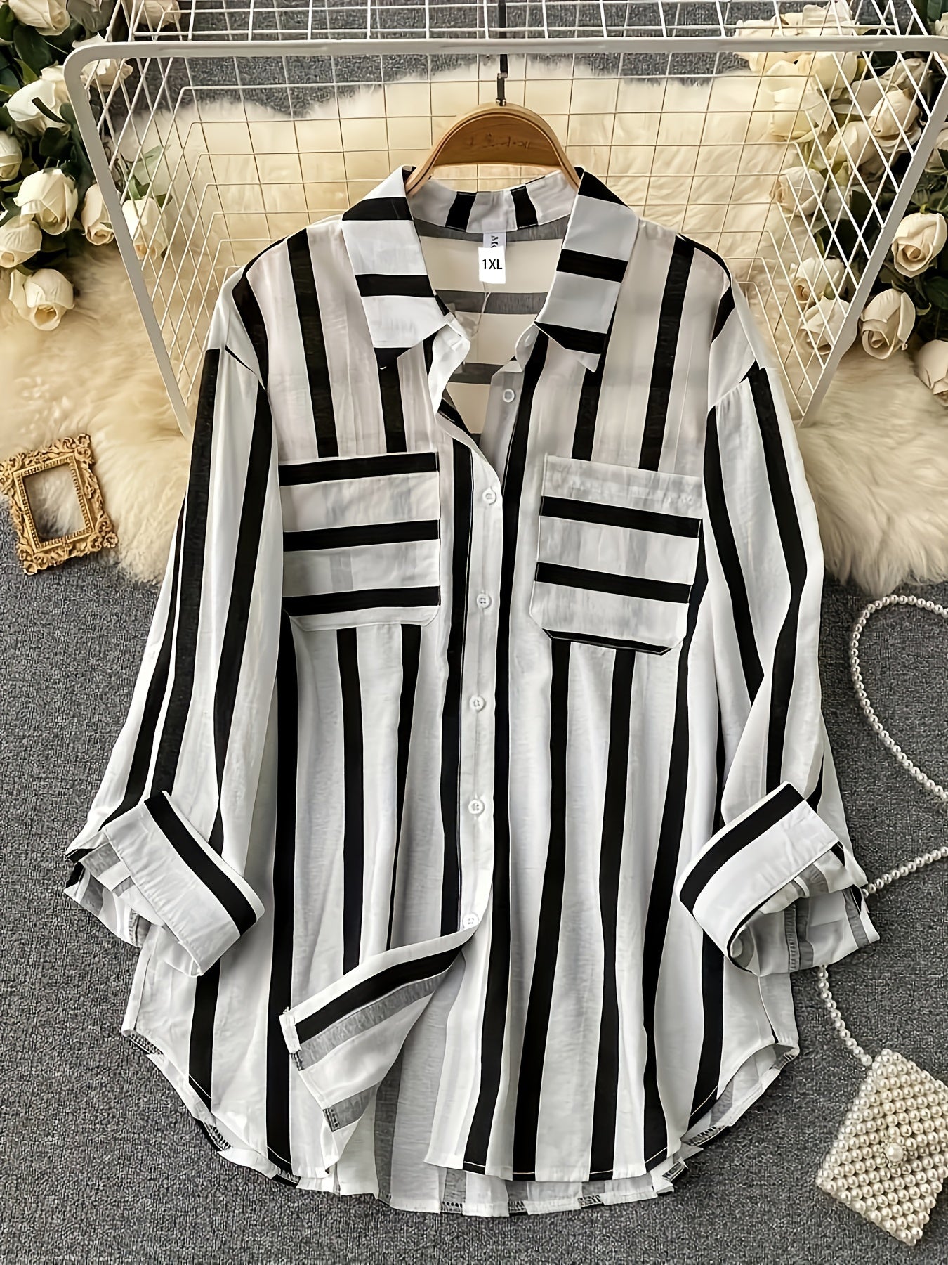 Stripe Print Long Sleeve Blouse