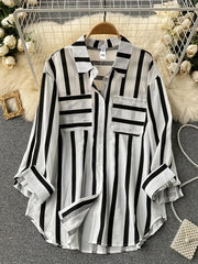 Stripe Print Long Sleeve Blouse