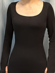Solid Yoga Jumpsuit Ribbed Long Sleeve Square Neck Bodysuit