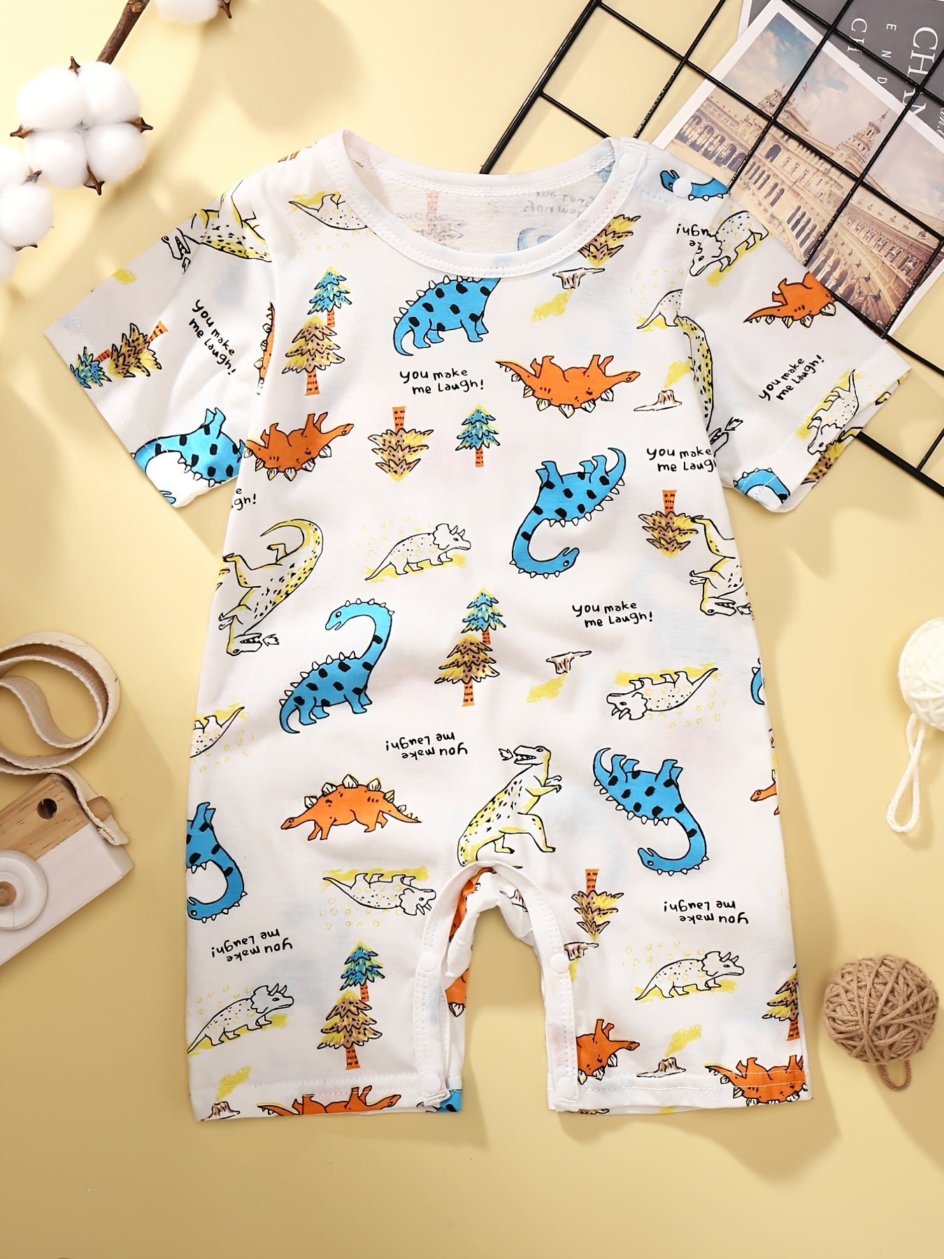 Baby Boy's Dinosaur Print Romper Short Sleeve Jumpsuit