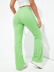 Green Houndstooth Bell Bottom Slim Fit High Waist Y2K Trousers Pants