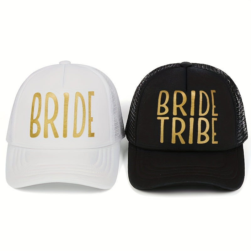 Golden Letter Print Trucker Hat Baseball Cap SQUAD BRIDE BRIDE TRIBE Dad Hats