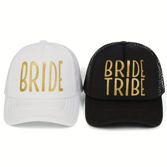 Golden Letter Print Trucker Hat Baseball Cap SQUAD BRIDE BRIDE TRIBE Dad Hats