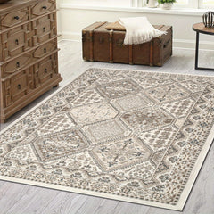 Brown Plaid Totem Print Runner Soft Kitchen Rug Non Slip