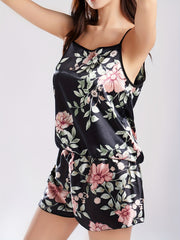 Floral Print Satin Pajama Set for Women