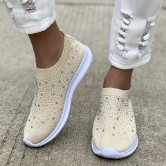 Women's Rhinestone Slip-On Sock Sneakers Low Top Shoes