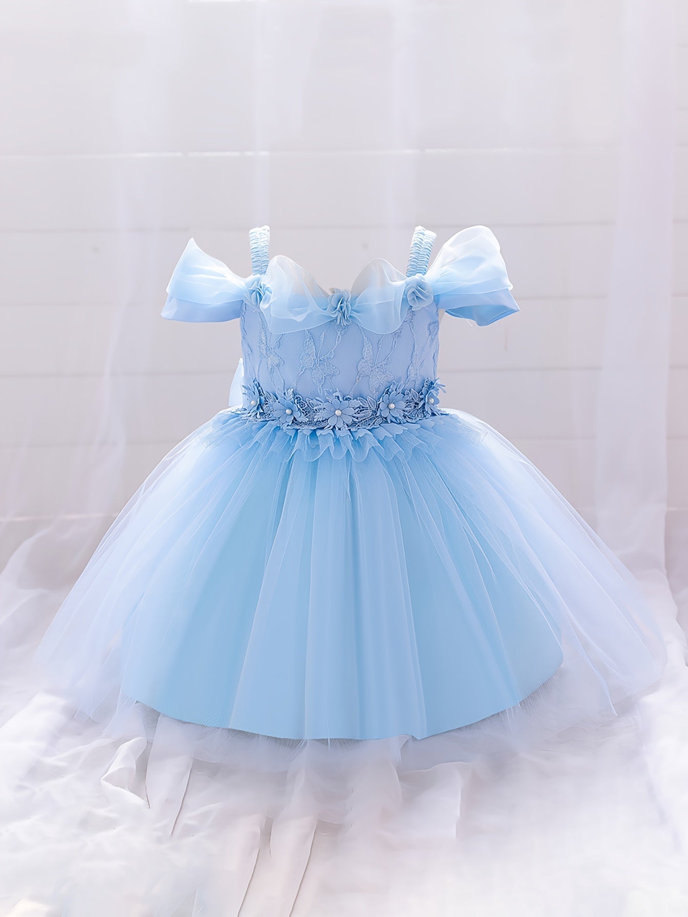 Princess Floral Mesh Puffy Dress Girls Birthday Formal Dress