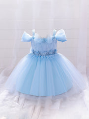 Princess Floral Mesh Puffy Dress Girls Birthday Formal Dress