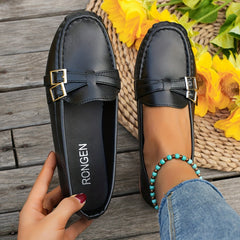 Women's Cross Buckle Strap Loafers Flat Shoes