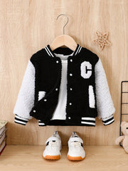 Baby Girl Fleece Shearling Baseball Coat Warm Outwear
