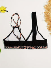 Leopard Print Bikini Top V Neck Beachwear Swimwear