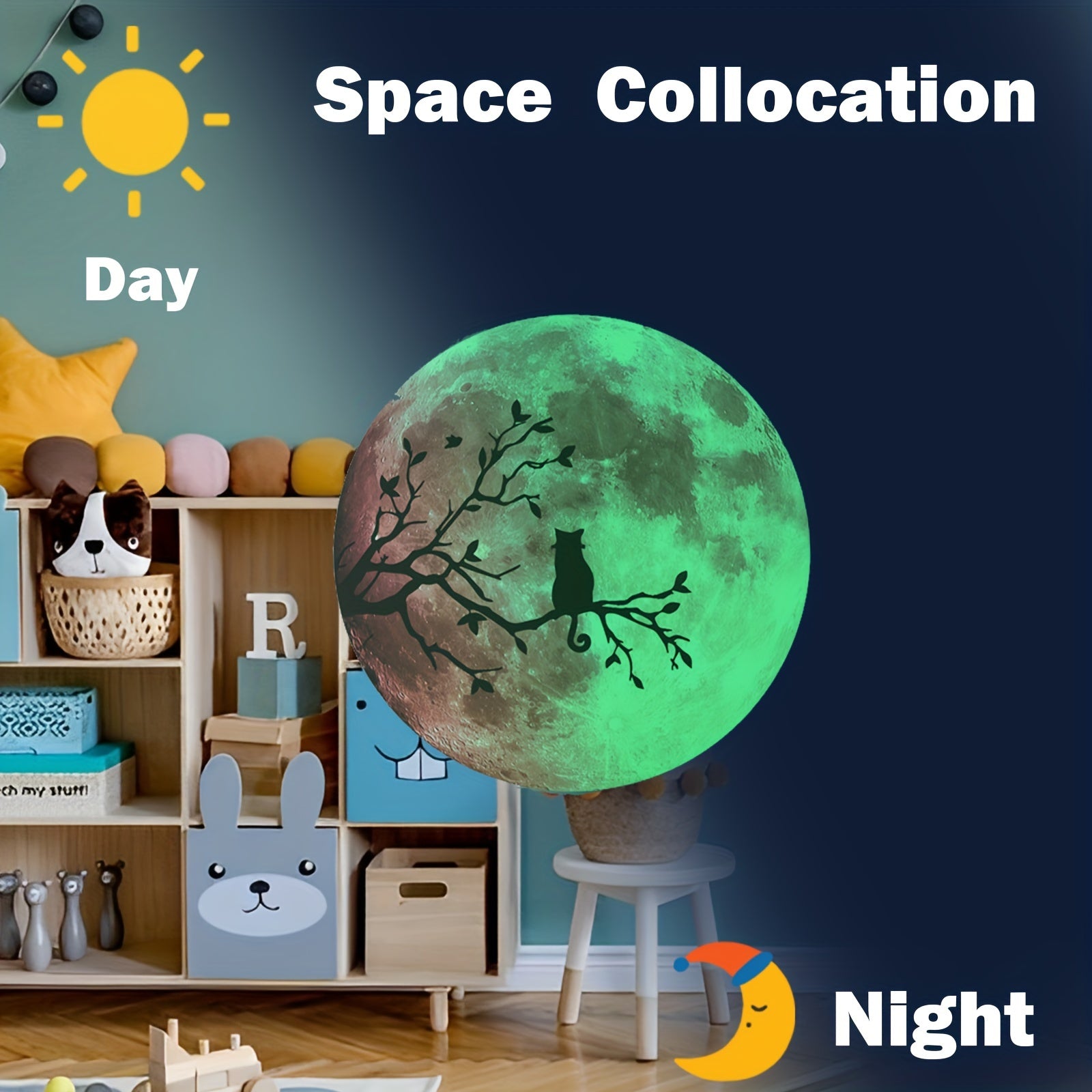 Luminous Moon and Cat Wall Sticker 5.9inch