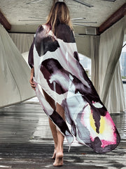 Floral Print V Neck Tie Front Beachwear Kimono Cover Up & Pants