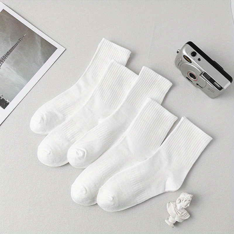 5 Pairs Solid Socks for Women Comfy & Breathable Stockings
