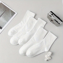 5 Pairs Solid Socks for Women Comfy & Breathable Stockings