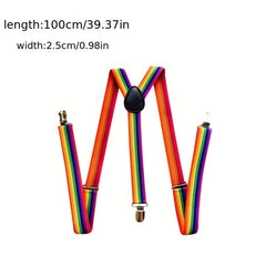 Men's Rainbow Elastic Suspenders Braces 3 Clips