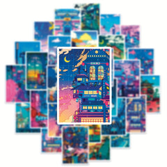 50pcs Anime Street Night View Doodle Stickers Waterproof Decals DIY Fun