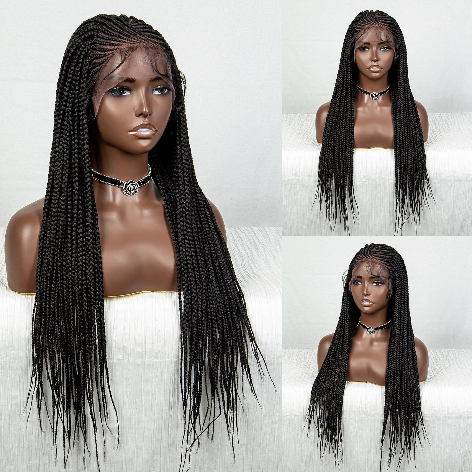 Synthetic Box Braided Lace Wig Knotless Cornrow Braids with Baby Hair