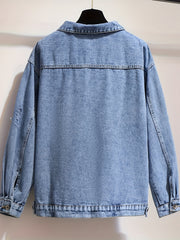 Solid Button Long Sleeve Denim Jacket