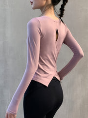 Backless Yoga Tee Quick Dry Workout Long Sleeve T-Shirt