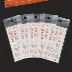 3 Sheets Love Cat Stickers 3D Cartoon Decals Album Water Cup Notebook Stickers