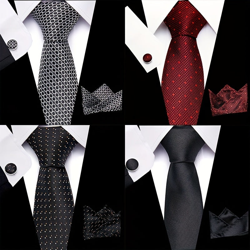 Polka Dot Tie Handkerchief Woven Classic Men's Necktie 3pcs Set