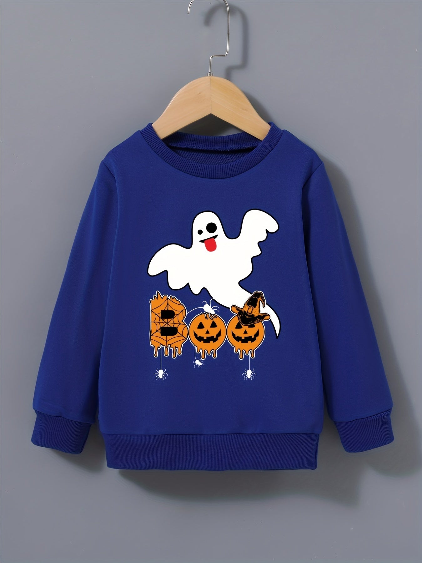 Boys Ghost Print Sweatshirt Halloween Style Kids Clothes