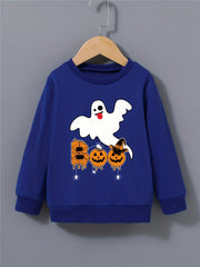 Boys Ghost Print Sweatshirt Halloween Style Kids Clothes