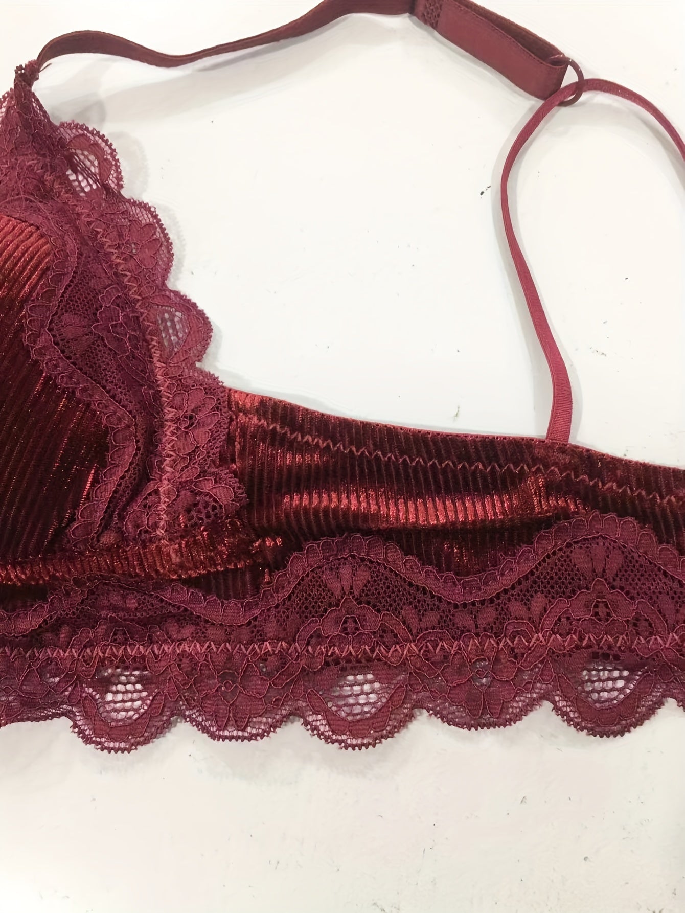 Christmas Lace Trim Velvet Wireless Bra Comfy & Breathable Intimates