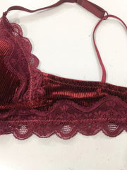 Christmas Lace Trim Velvet Wireless Bra Comfy & Breathable Intimates