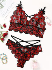 Floral Lace Lingerie Set - Sexy Bra & Cut Out Panties