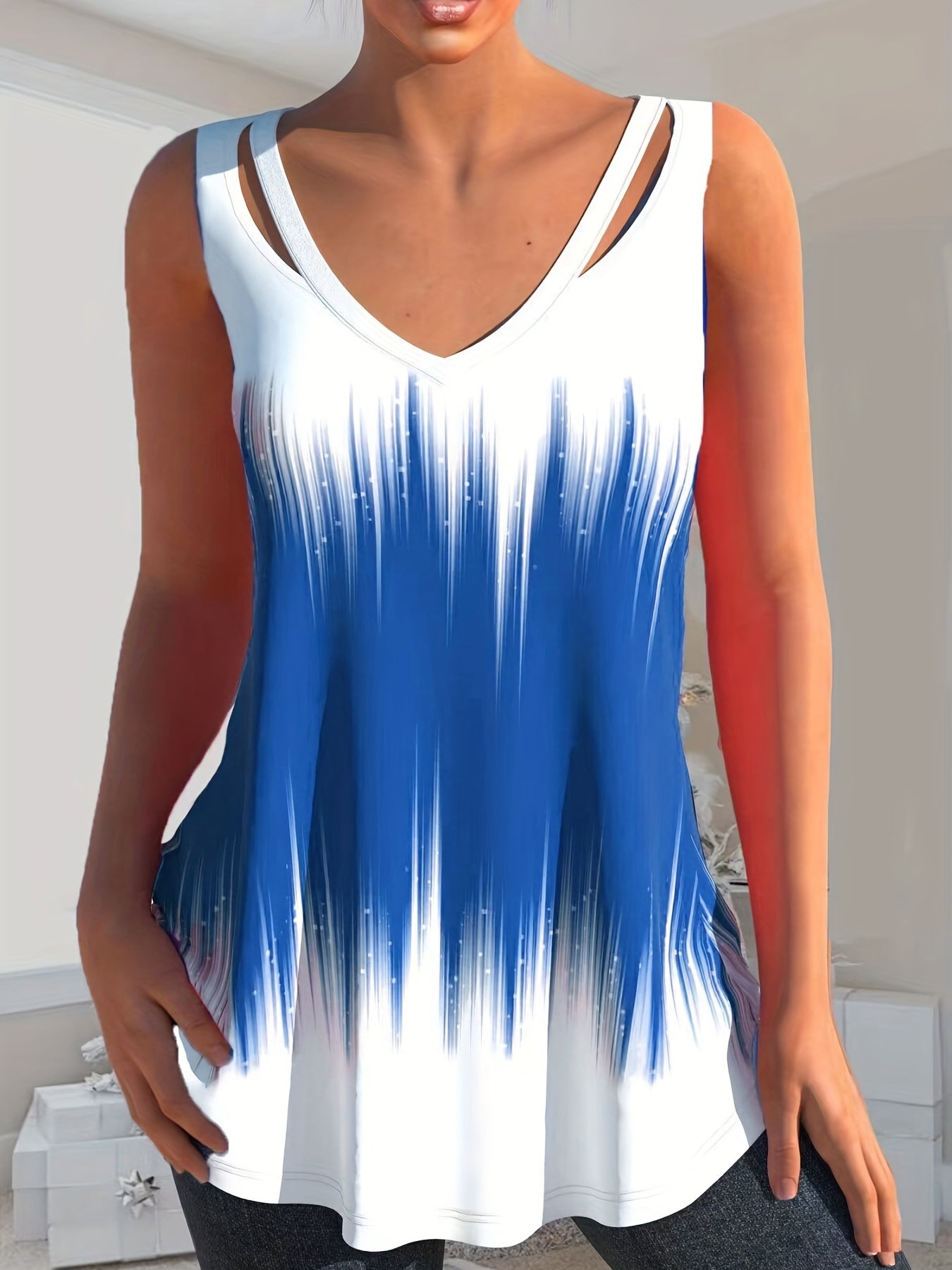 Tie Dye Cut Out Tank Top V Neck Summer Tank