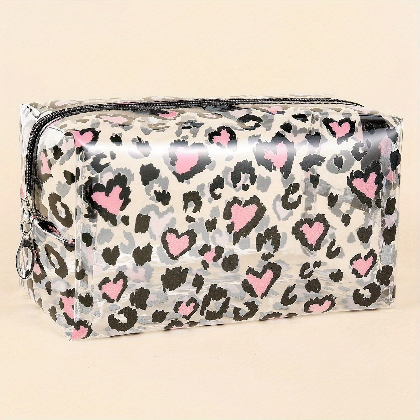 Leopard Heart Pattern Cosmetic Bag for Women