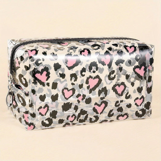 Leopard Heart Pattern Cosmetic Bag for Women