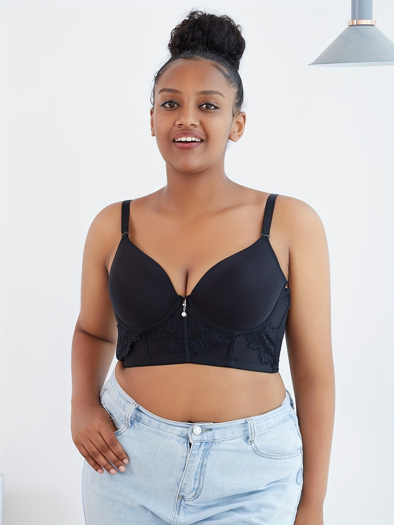 Longline Bra with Lace Glitter Decor