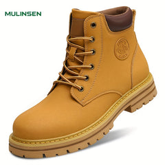 Men's Service Boots Yellow Stitching Casual Lace Walking Shoes Ankle Boots