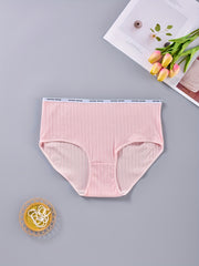 5 Pack Plus Size Panties Set Women's Plus Ribbed Letter Tape Trim Briefs