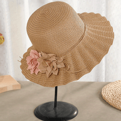 Flower Decor Ruffles Sun Hat Solid UV Protection Straw Hats