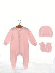 Newborn Cotton Romper Set Baby Long Sleeve Footed Jumpsuit Onesie With Hat