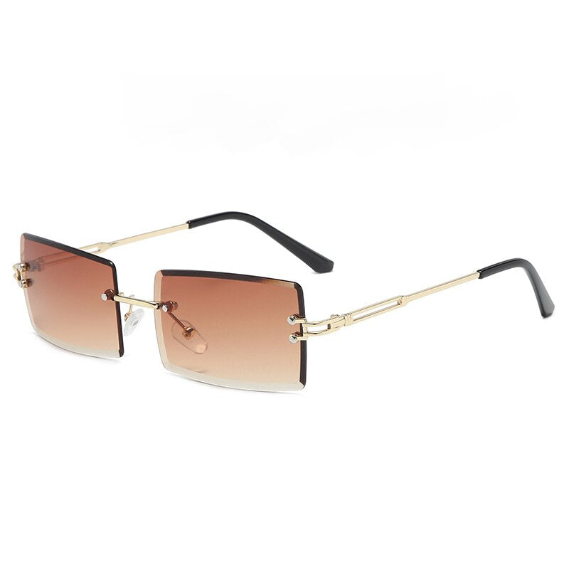 Rimless Rectangle Sunglasses Women UV400 Gradient Lens Glasses