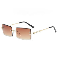 Rimless Rectangle Sunglasses Women UV400 Gradient Lens Glasses