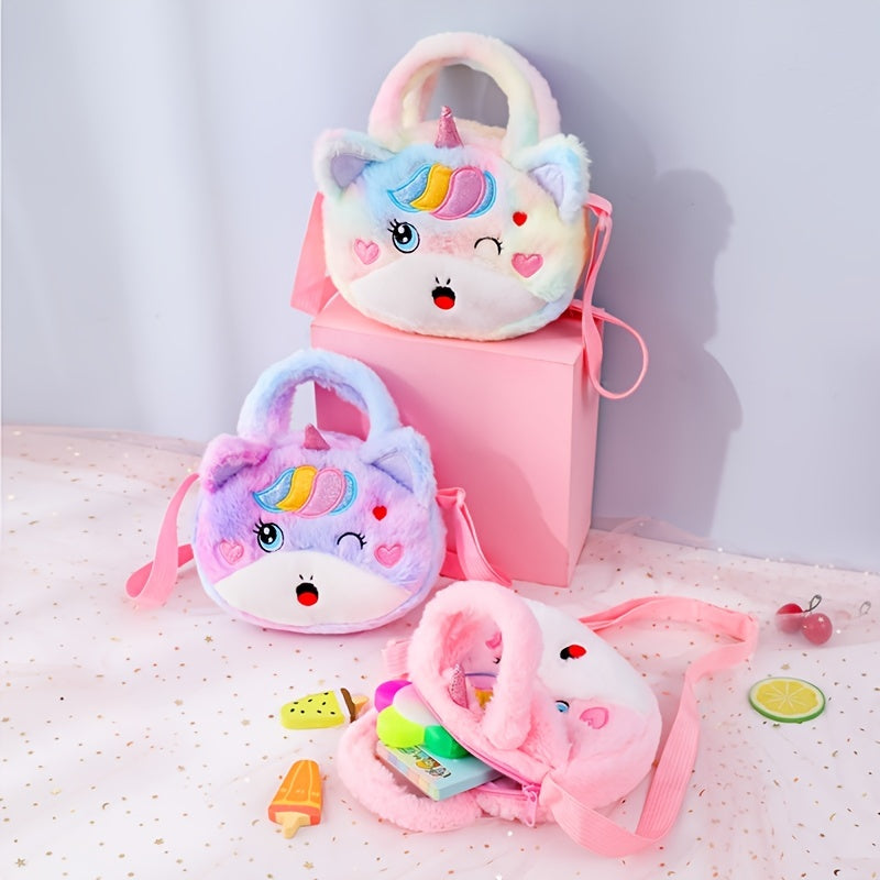 Girls Princess Unicorn Plush Crossbody Bag for Cosmetic Phone Storage