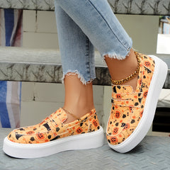 Women's Cat & Pumpkin Print Sneakers Casual Low Top Halloween Shoes